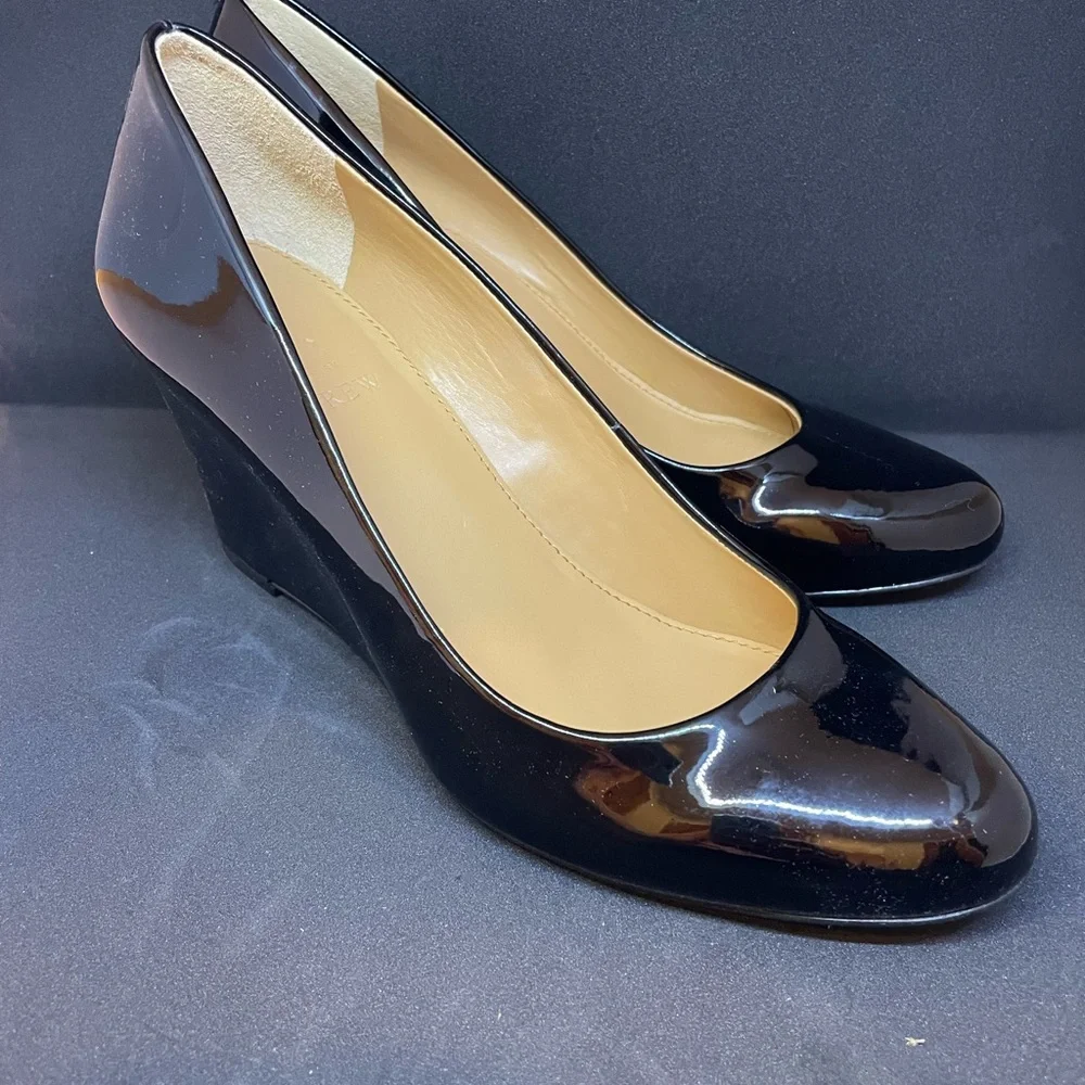 J.Crew NIB Black Patent Wedge Pumps for Women